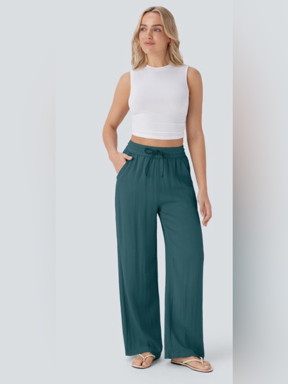NWT HALARA Teal Wide Leg Pants